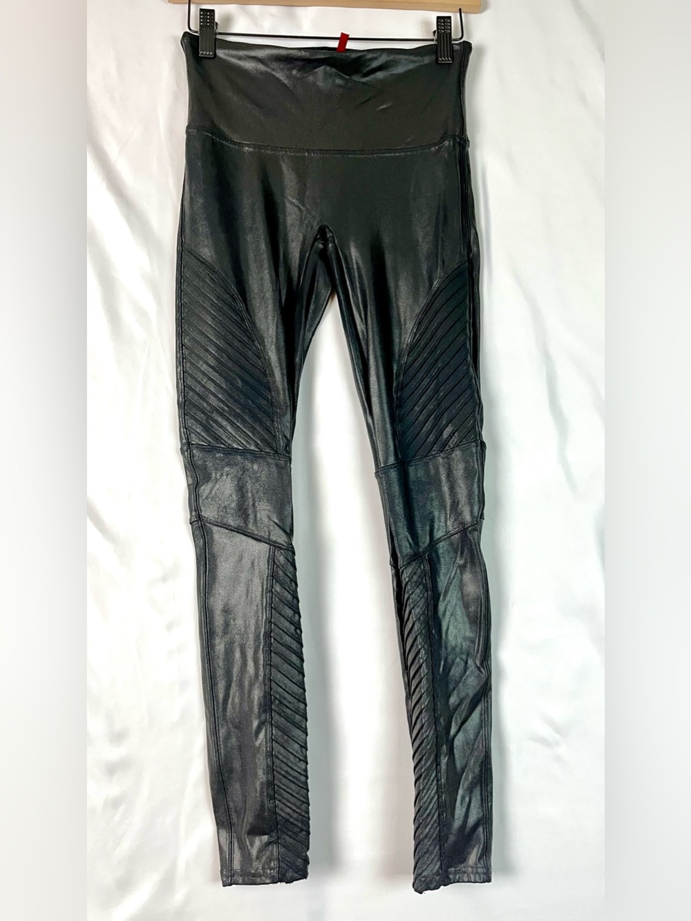 SPANX Black Faux-Leather Moto Leggings women’s size M